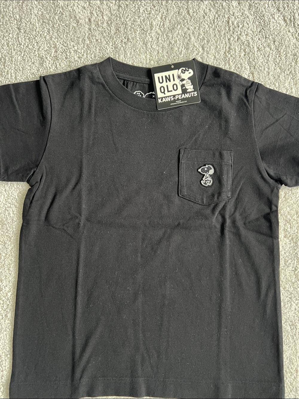 Uniqlo x KAWS Black Kids Short Sleeve Tee with Pocket Snoopy Patch
